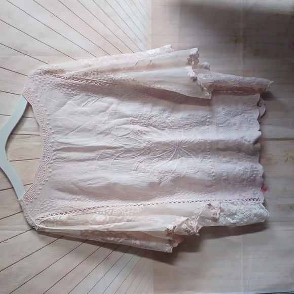 Flora Ashley Embroidery Lace Romantic Soft Pink Butterfly Sleeves Blouse Top - Picture 5 of 5